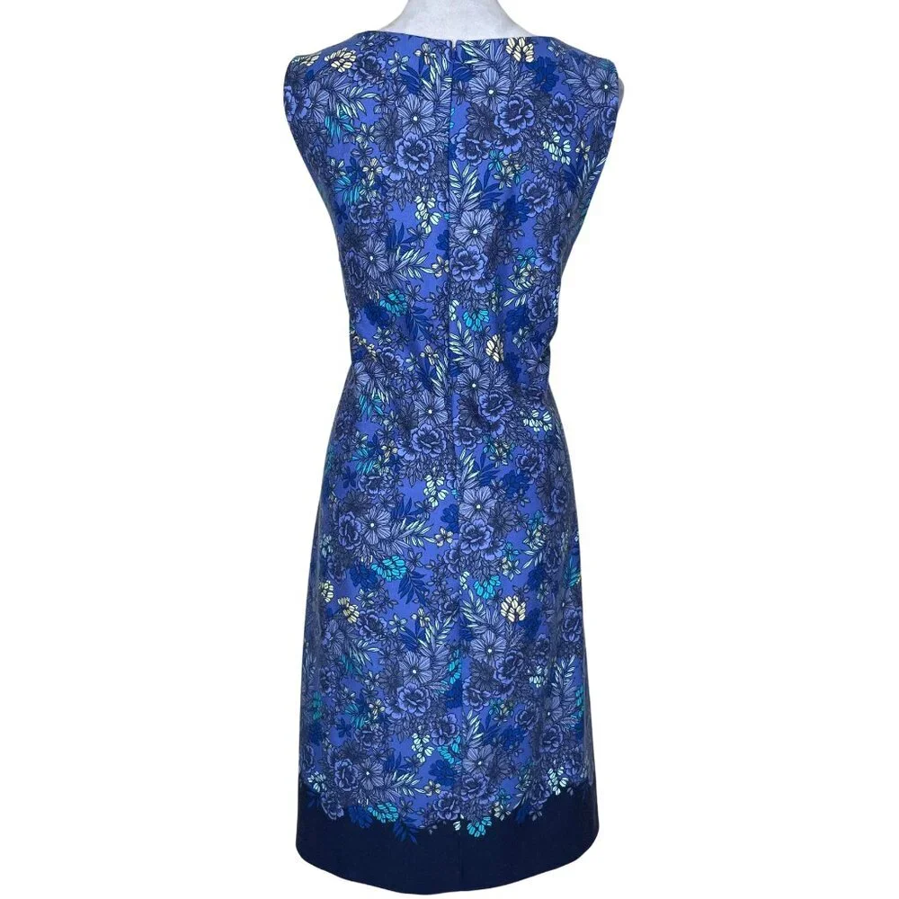 Talbots Floral Sheath Dress Blue Purple Sleeveless Knee Length Stretch Sz Large - Picture 4 of 12